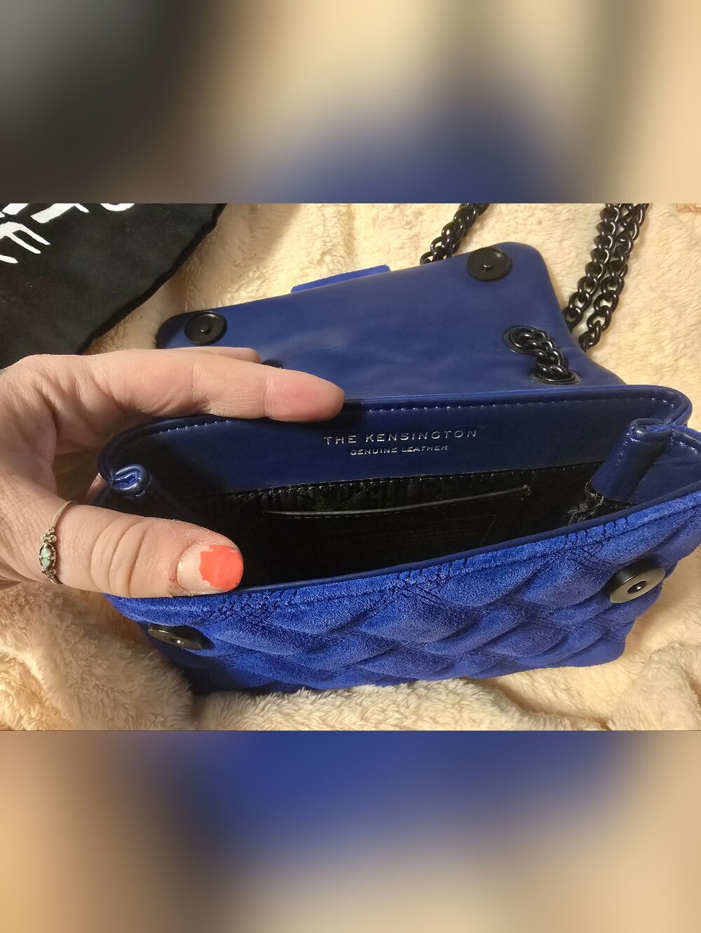 Kurt Geiger Royal Blue Quilted Shoulder Bag with Black Chain - Picture 4 of 4